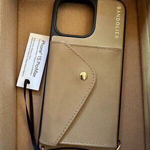 Bandolier designer phone case cross body bag iPhone 15 ProMax strap tan gold